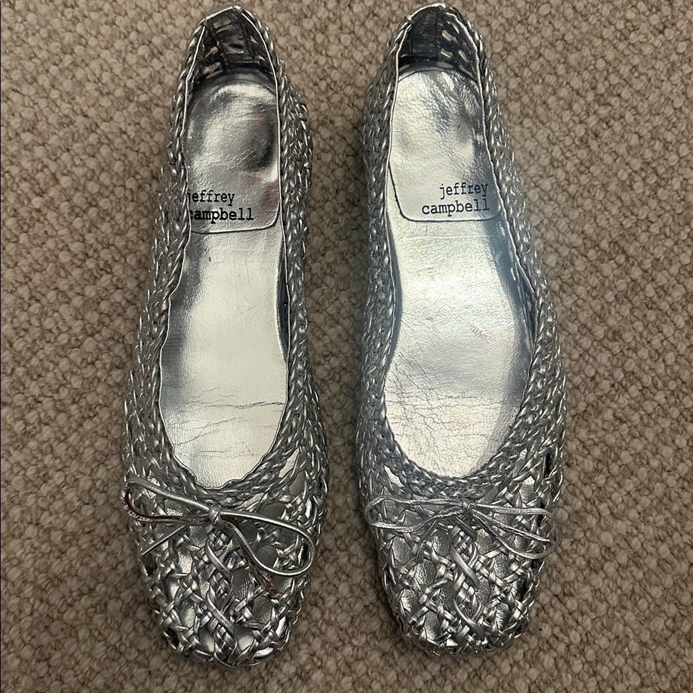 Jeffrey Campbell Metallic Silver Woven Flats